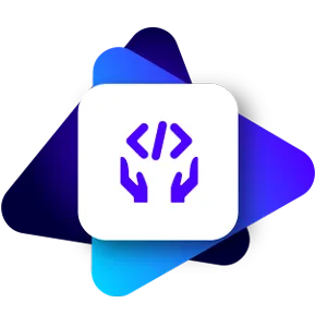 Icon showing two hands holding code